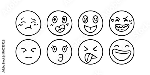 Schilderij op canvas A collection of diverse and expressive cartoon faces showcasing various emotions
