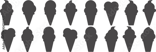 Collection of ice cream cone silhouette icons frozen dessert shapes sweet summer food symbols isolated on white background