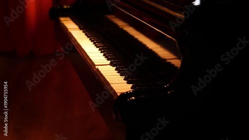 Pull-Back Shot from Vintage Piano on Stage Revealing Full Scene