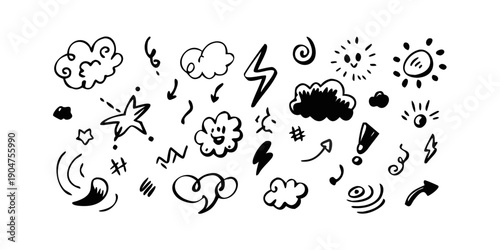 Foto A diverse collection of weather and natural phenomena icons in black and white V