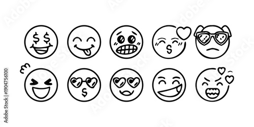 Foto A collection of diverse emoticons expressing various emotions and feelings Vecto