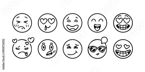 Foto A collection of diverse emojis showcasing various facial expressions and emotion