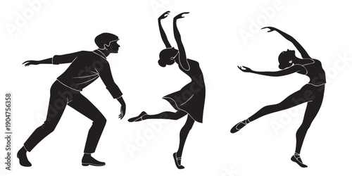 Canvastavla Three dancers performing on stage with expressive and dynamic poses Vector