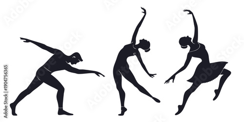 Quadro su tela Three dancers in various ballet poses against a white background Vector