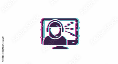 Digital identity verification with facial recognition on computer screen, glitch effect, modern technology concept