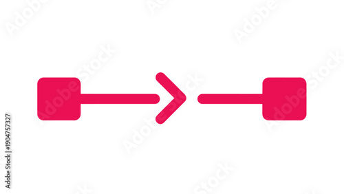 Abstract Process Flow Arrow Icon. Pink vector symbol illustrating connection, data transfer, transformation, or transition between two nodes/endpoints in a minimalist design.