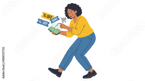 Young Woman Shopping with Multiple Items.