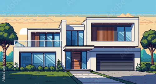 Modern Luxury Home With Garage and Balcony.