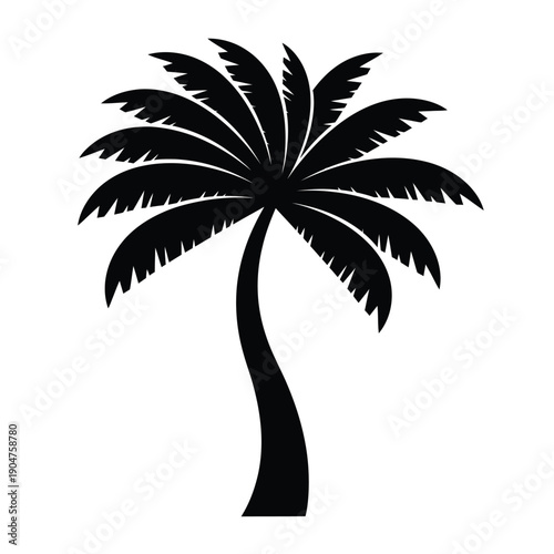 Stylized palm tree vector symbol, modern and clean icon representing travel, vacation, or tropical destinations.