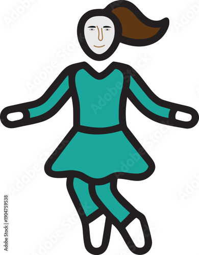 A beauty fashion illustration of a lady in a vector yoga pose featuring a cartoon silhouette design with artful hair and a dress