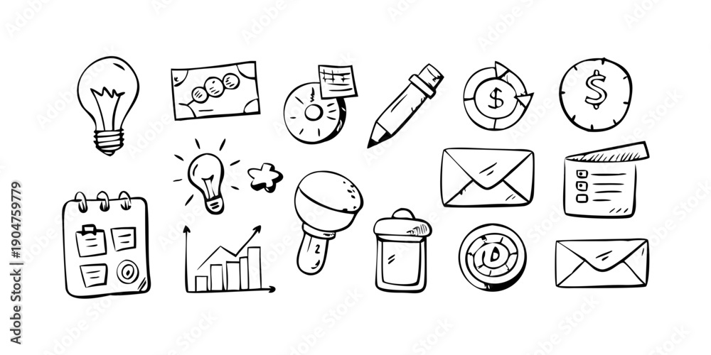 Naklejka premium A collection of various icons representing ideas, tasks, and communication. Vector