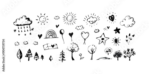 A diverse collection of icons representing various objects and concepts Vector
