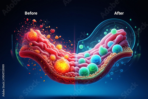 Mast Cell Activation Syndrome Microscopic view of cells before and after treatment comparison