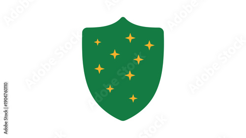 Heraldic Green Shield with Gold Stars Vector Icon. Protection, Quality, and Achievement Crest Template.