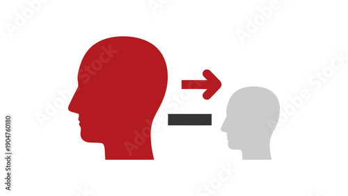 Conceptual Reduction: Large Head Profile Shrinking to Small Head, Illustrating Decrease, Subtraction, Loss, or Simplification.