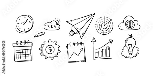 Photography Diverse icons representing various aspects of business and planning