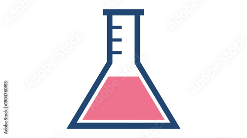 Erlenmeyer Flask with Pink Liquid Vector – Stylized Chemistry Lab Icon for Science, Experiments, Education, Research, and Chemical Analysis Design Projects