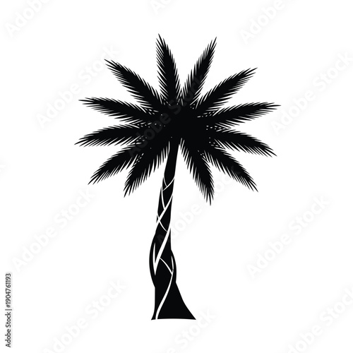 Minimalist palm tree vector art, symbolizing tranquility and escape, great for relaxation and meditation graphics.