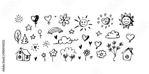 Canvastavla A delightful array of whimsical doodles featuring hearts, stars, and various shapes