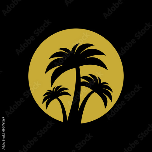 Simple Palm tree circle icon isolated on black background