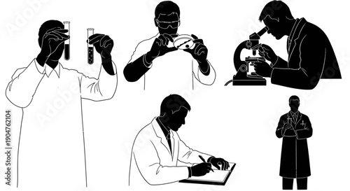 Scientists conducting experiments and analyzing samples in a laboratory setting from various viewpoints.