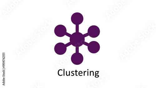 Clustering Icon. Purple Hub and Spoke Network Diagram. Data Science, Analysis, and Business Organization Symbol Vector Illustration.