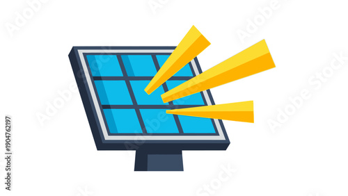 Clean Solar Energy Panel Icon with Sun Rays. Renewable Power Generation Vector Illustration for Sustainable Technology and Eco Solutions.