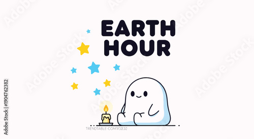 Cartoon Character Celebrating Earth Hour Event.