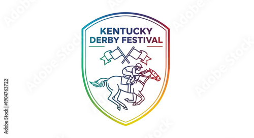 Vibrant Kentucky Derby Festival Logo with Racing Horse and Jockey Illustration