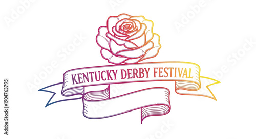 Vibrant hand-drawn Kentucky Derby Festival logo with elegant gradient rose and flowing banners