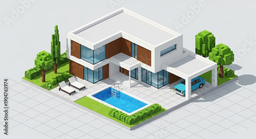 Modern Luxury House with Swimming Pool and Carport.
