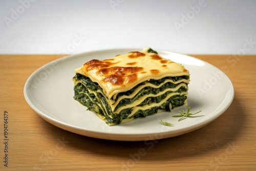 a generous slice of spinach lasagna