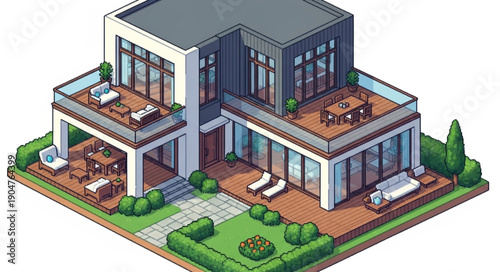 Modern Luxury House Isometric View.