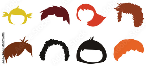 Colorful Cartoon Hairstyle Silhouette Icons Set.