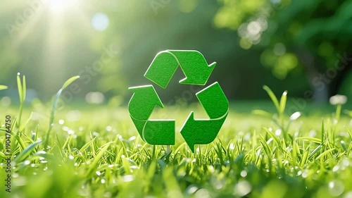 GreenRecyclingSymbolonSunnyGrasswithBlurredNatureBackground