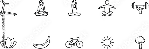 A collection of fitness and wellness icons on a white background