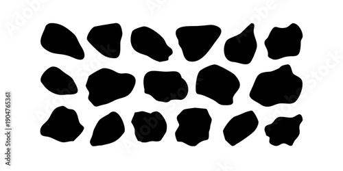 Black abstract shapes scattered on a white background creating a modern art piece Vector