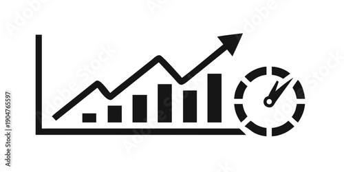Graph with upward trend and clock icon indicating time management. Vector