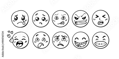 A collection of diverse and expressive emoticons showcasing various emotions and reactions Vector