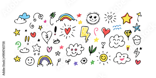 A vibrant collection of diverse and colorful icons representing various objects and concepts Vector