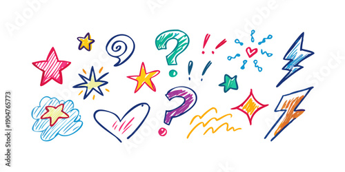 A vibrant collection of colorful stars, hearts, and swirls in a playful design Vector