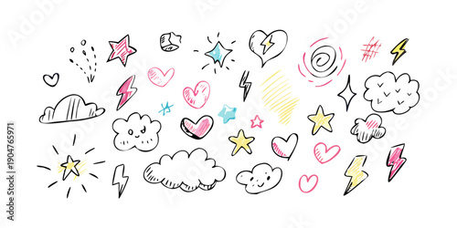 A delightful array of colorful hearts and clouds in various shapes and sizes Vector