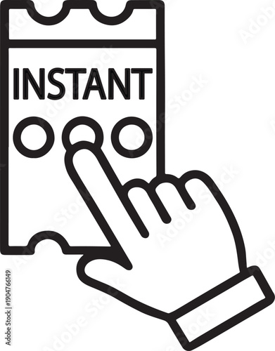 Hand pressing ticket like a button, representing instant lottery, bold icon design
