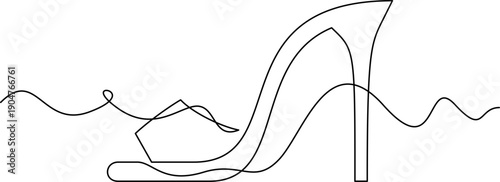 one line art High Heel Mule vector illustration. line art, one continuous line, simple, hand drawn and sketch style. for icons, symbols, signs or logos. PNG