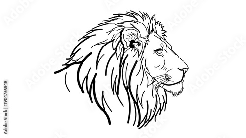 A minimalist vector illustration of a lion's head in profile, showcasing its majestic mane and regal expression.