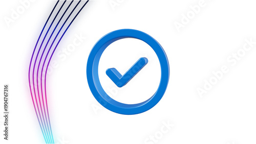 A blue checkmark icon with a gradient background on a white surface, depicted in a flat design style with vibrant colors.