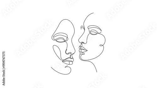 A minimalist line art vector graphic illustration of two faces in profile