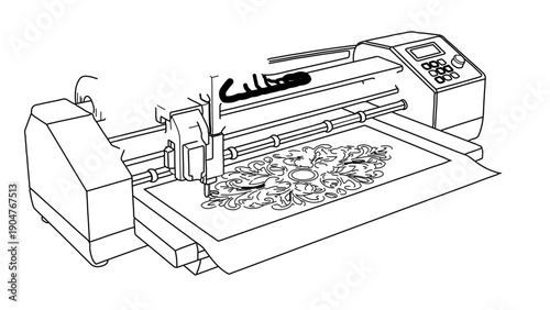 A vector graphic illustration of a laser engraver machine in a minimalist flat design style