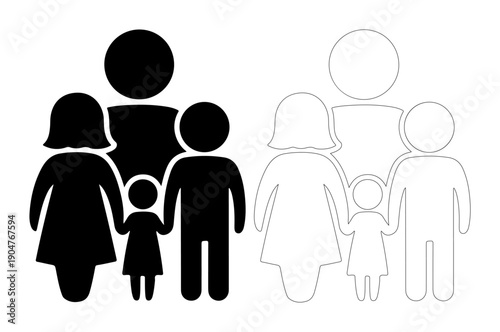 Simple illustration of a loving family with parents and two children, representing unity and togetherness.