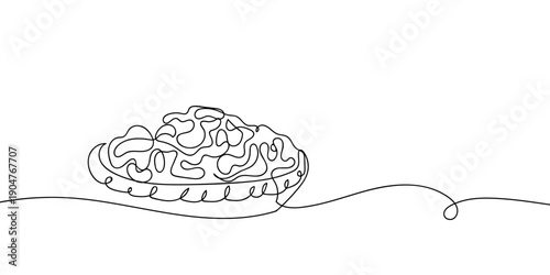One continuous line drawing of traditional Australian beef pie. simple linear style Doodle vector illustration Editable stroke.